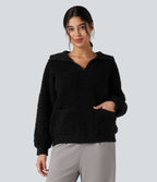 Lapel Reglan Long Sleeve Work Jumper with Pockets — Black — view 1