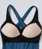 Deep V-neck Push-Up Crisscross Back 2-in-1 Yoga Tank Top — Vallarta Blue — view 7