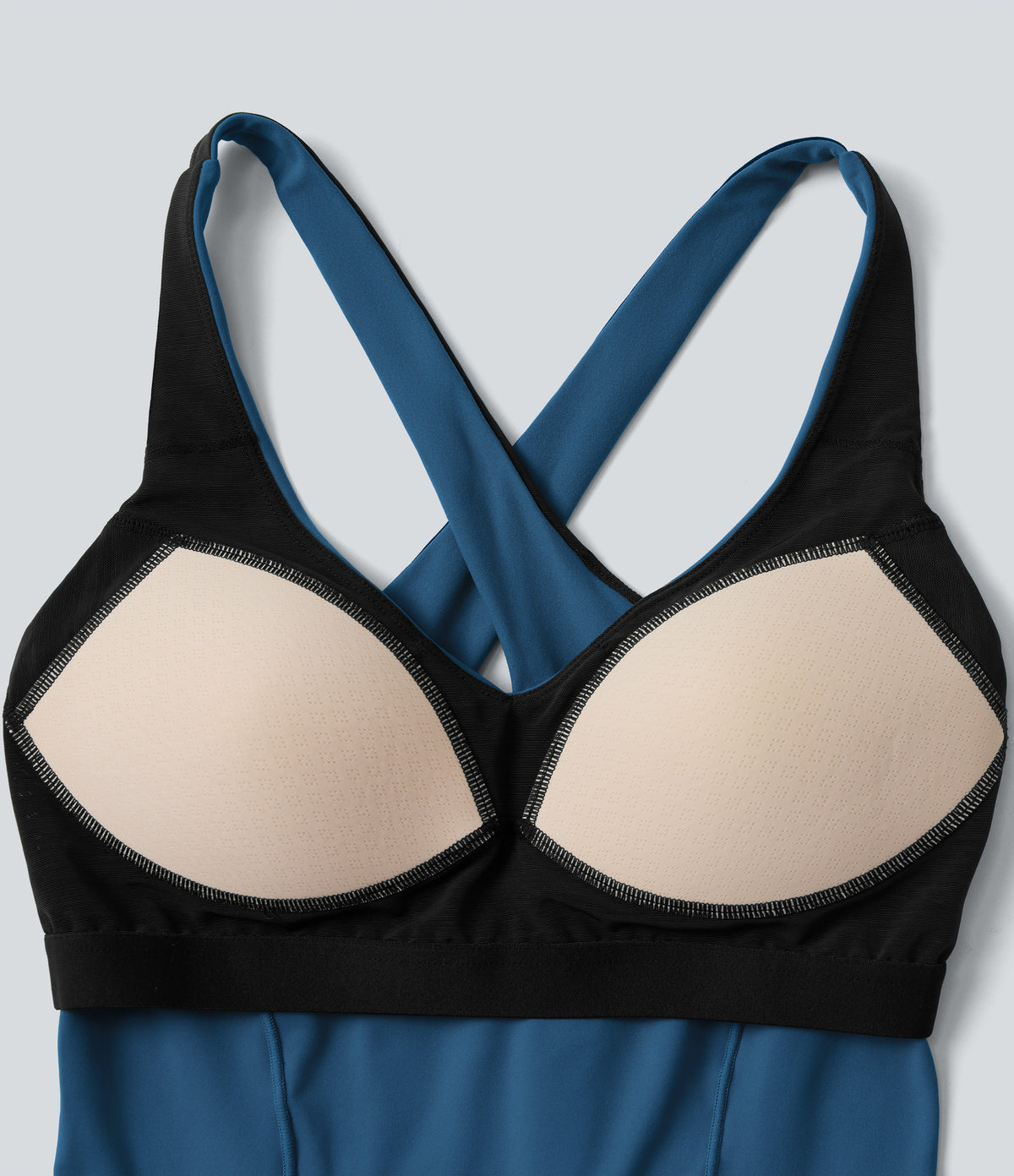 Deep V-neck Push-Up Crisscross Back 2-in-1 Yoga Tank Top — Vallarta Blue — view 7