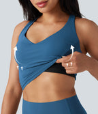 Deep V-neck Push-Up Crisscross Back 2-in-1 Yoga Tank Top — Vallarta Blue — view 1
