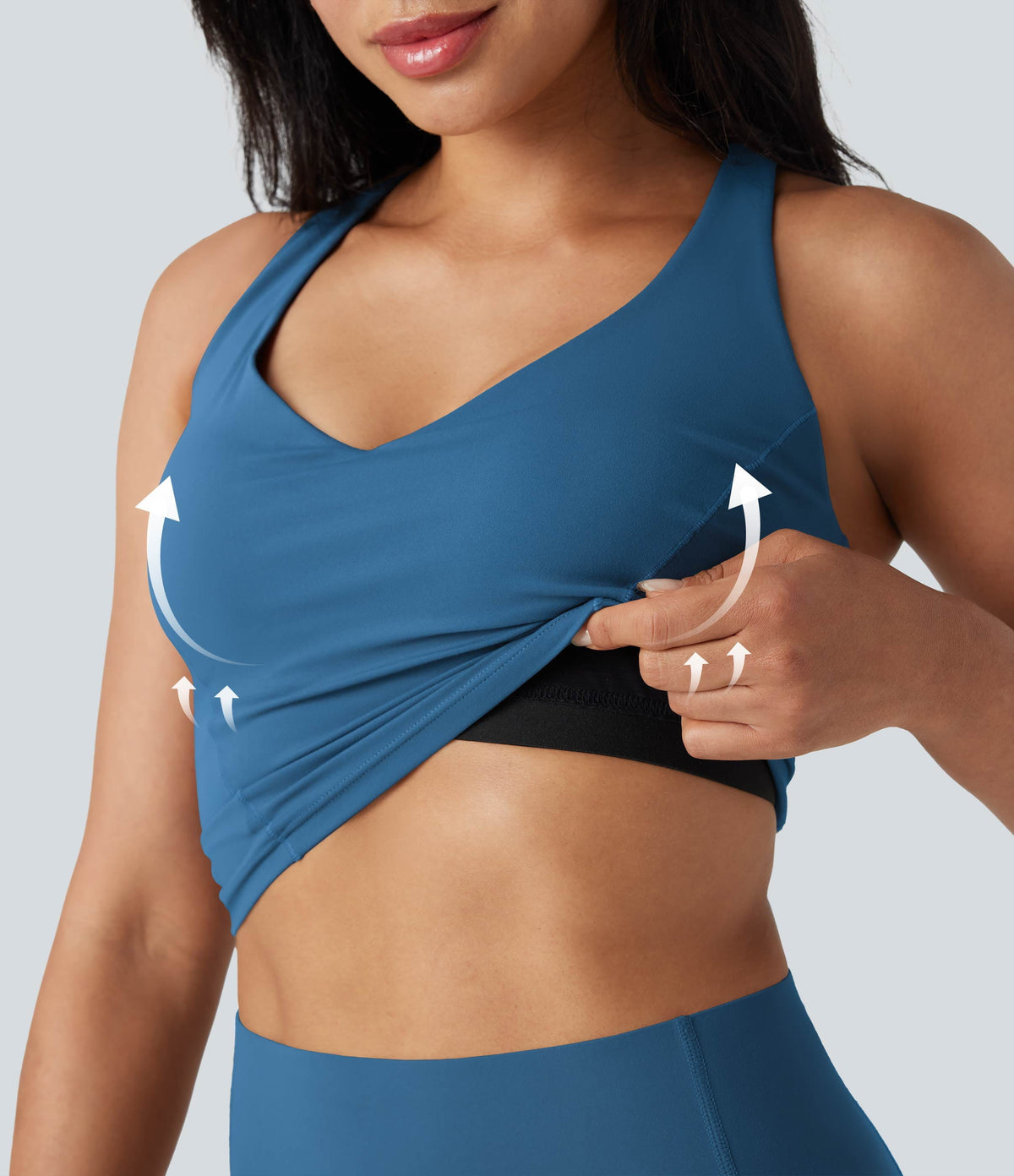 Deep V-neck Push-Up Crisscross Back 2-in-1 Yoga Tank Top — Vallarta Blue — view 1