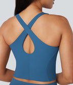 Deep V-neck Push-Up Crisscross Back 2-in-1 Yoga Tank Top — Vallarta Blue — view 5