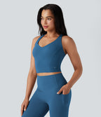 Deep V-neck Push-Up Crisscross Back 2-in-1 Yoga Tank Top — Vallarta Blue — view 4
