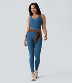 Deep V-neck Push-Up Crisscross Back 2-in-1 Yoga Tank Top — Vallarta Blue — view 6