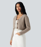 V-neck Long Sleeve Cropped Work Cardigan — Mocha Meringue — view 3