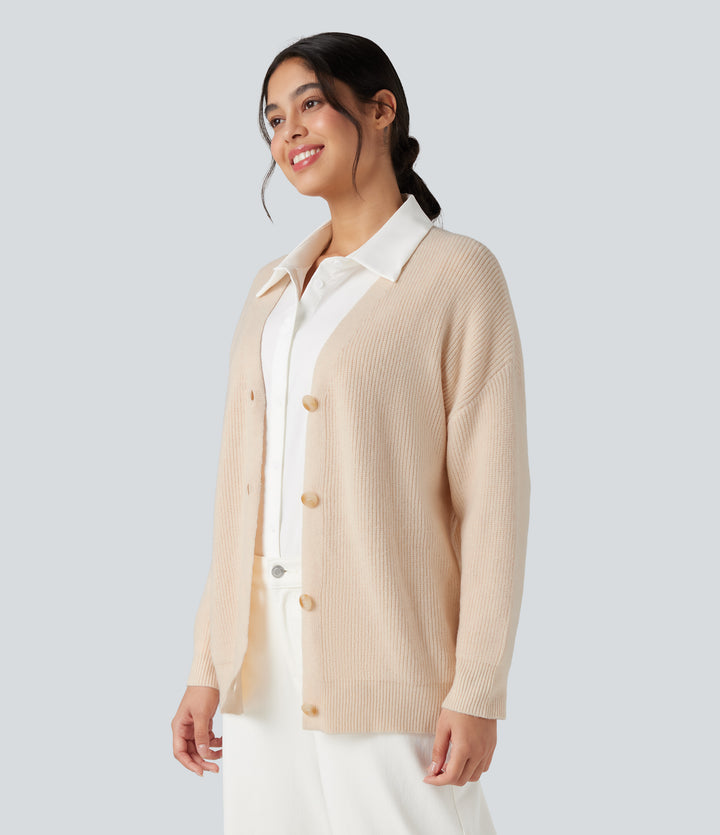 V-neck Long Sleeve Casual Cardigan — Nova Scotia — view 1