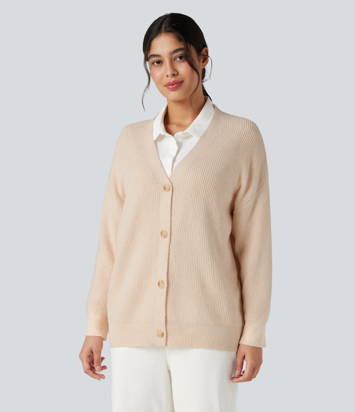 V-neck Long Sleeve Casual Cardigan — Nova Scotia — view 4
