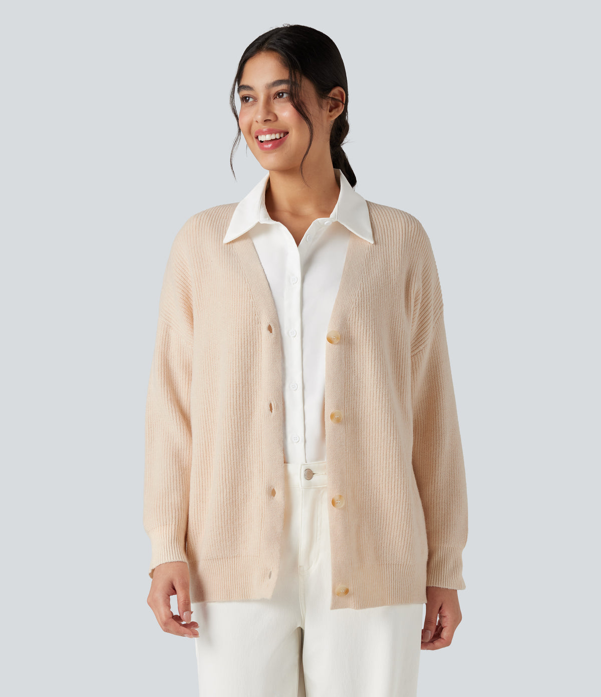 V-neck Long Sleeve Casual Cardigan — Nova Scotia — view 3
