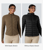 PuffFlex Stand Collar Long Sleeve Thumb Hole Casual Quilted Jacket with Pockets — Chestnut Brown — view 2