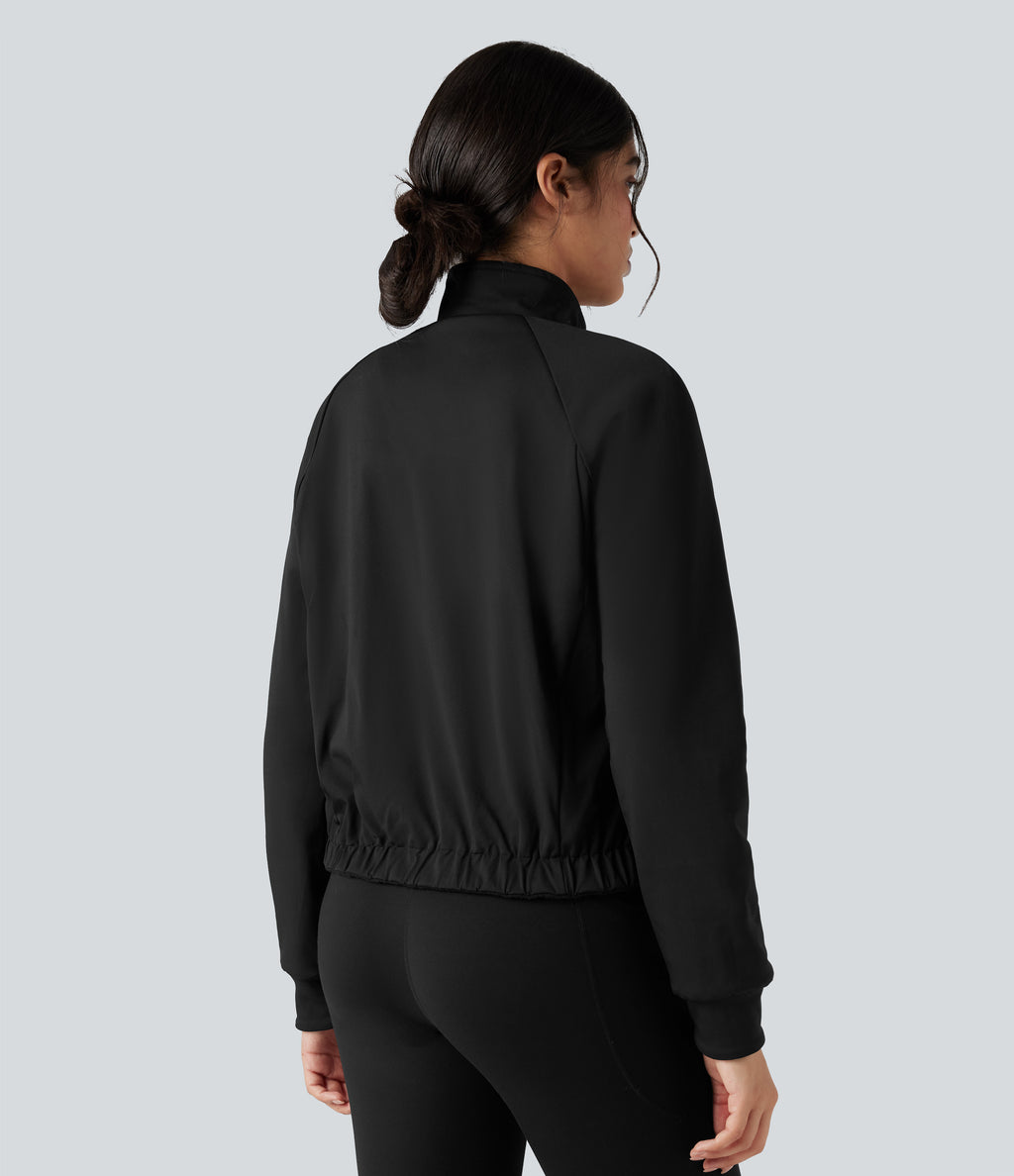 Reversible High Neck Long Sleeve Fleece Hiking Jacket with Pockets (Two Looks in One) — Black — view 3