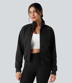 Reversible High Neck Long Sleeve Fleece Hiking Jacket with Pockets (Two Looks in One) — Black — view 6