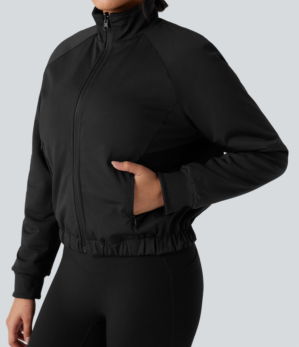 Reversible High Neck Long Sleeve Fleece Hiking Jacket with Pockets (Two Looks in One) — Black — view 8