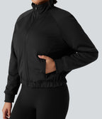 Reversible High Neck Long Sleeve Fleece Hiking Jacket with Pockets (Two Looks in One) — Black — view 8