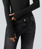 HeatCore V Neck Long Sleeve Thumb Hole Casual Warming Top — Black — view 5
