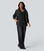 HeatCore V Neck Long Sleeve Thumb Hole Casual Warming Top — Black — view 7