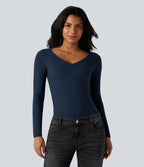HeatCore V Neck Long Sleeve Thumb Hole Casual Warming Top — Naval Academy — view 8