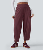 Mid Rise Casual Barrel Leg 7/8 Trousers with Pockets — Red Mahogany — view 3