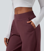 Mid Rise Casual Barrel Leg 7/8 Trousers with Pockets — Red Mahogany — view 4