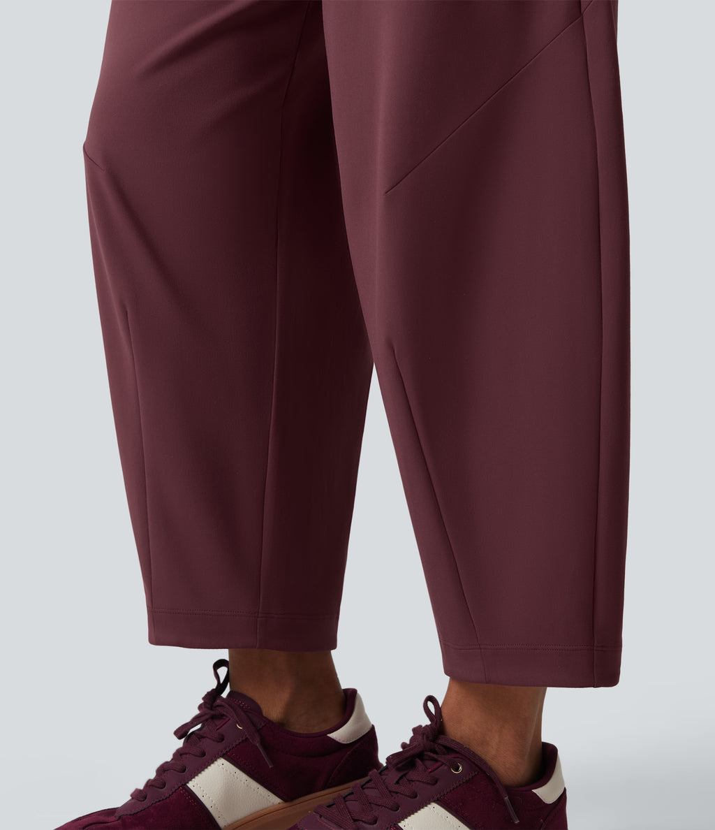 Mid Rise Casual Barrel Leg 7/8 Trousers with Pockets — Red Mahogany — view 7
