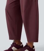 Mid Rise Casual Barrel Leg 7/8 Trousers with Pockets — Red Mahogany — view 7
