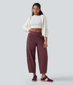 Mid Rise Casual Barrel Leg 7/8 Trousers with Pockets — Red Mahogany — view 8
