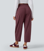 Mid Rise Casual Barrel Leg 7/8 Trousers with Pockets — Red Mahogany — view 2