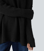 V-neck Reglan Long Sleeve Relaxed Fit Casual Jumper — Black — view 6
