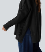 V-neck Reglan Long Sleeve Relaxed Fit Casual Jumper — Black — view 5