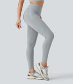 Crossover High Waisted Yoga 7/8 Leggings with Pocket — Quarry — view 8