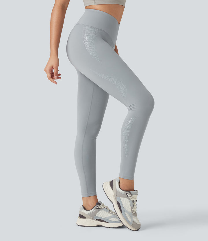 Crossover High Waisted Yoga 7/8 Leggings with Pocket — Quarry — view 8