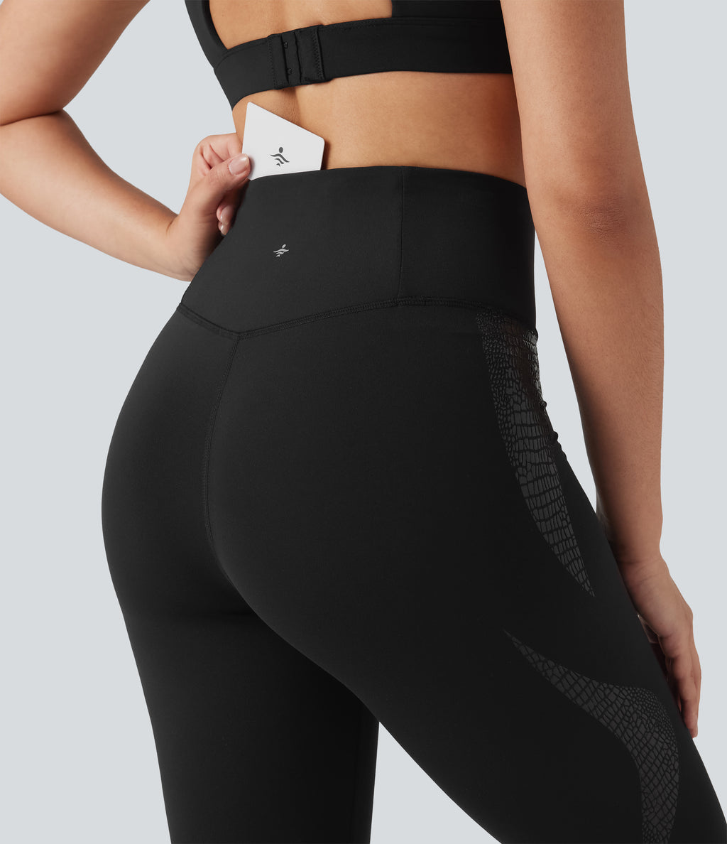 Crossover High Waisted Yoga 7/8 Leggings with Pocket — Black — view 4