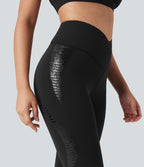 Crossover High Waisted Yoga 7/8 Leggings with Pocket — Black — view 6