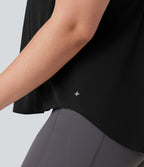 Plus Size Round Neck Curved Hem Running Tank Top — Black — view 7