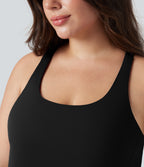 Plus Size Round Neck Curved Hem Running Tank Top — Black — view 6