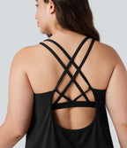 Plus Size Round Neck Curved Hem Running Tank Top — Black — view 4