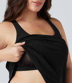 Plus Size Round Neck Curved Hem Running Tank Top — Black — view 5