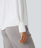 Mock Neck Long Sleeve Contrast Lace Work Shirt — White — view 6