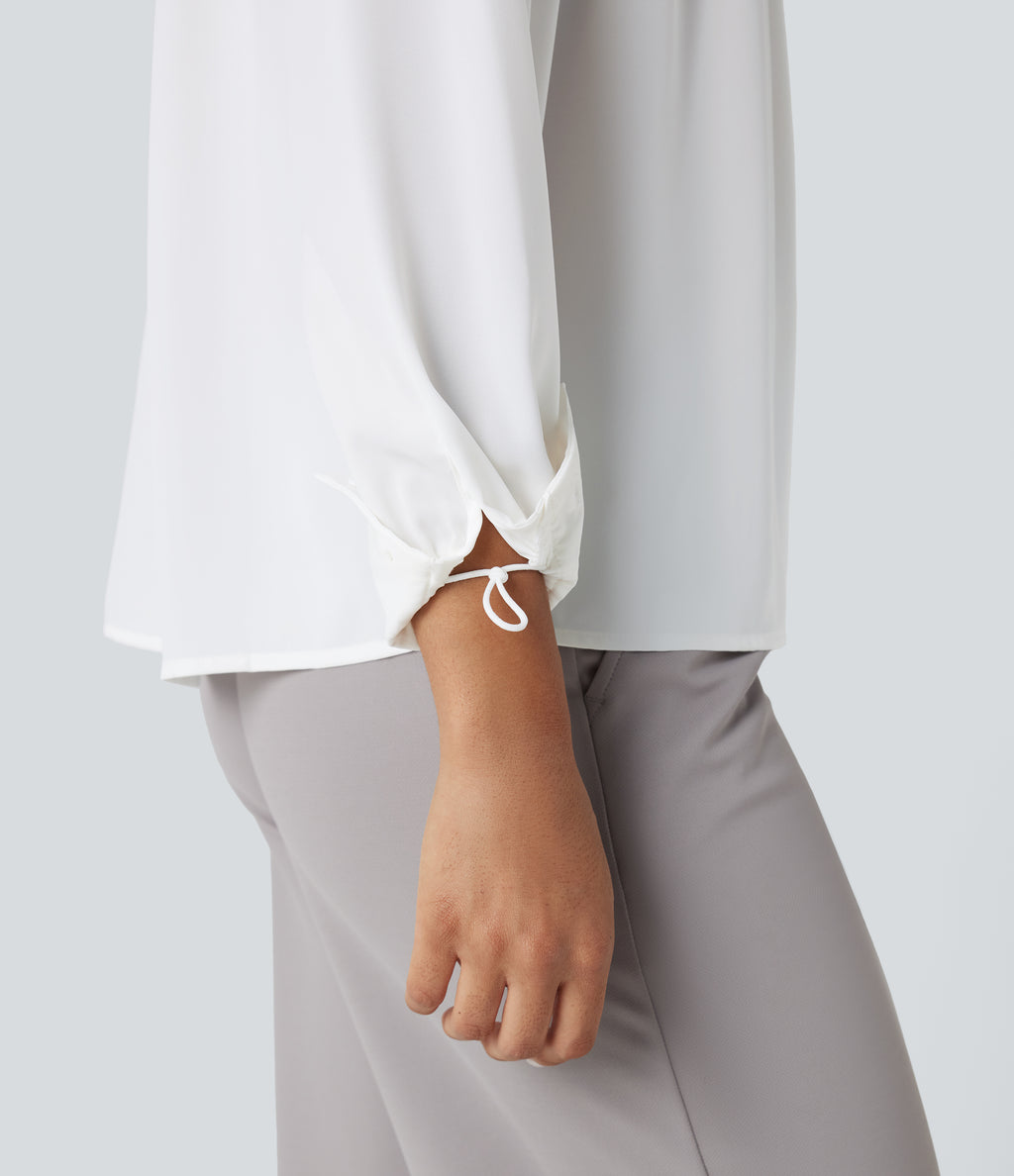 Mock Neck Long Sleeve Contrast Lace Work Shirt — White — view 5