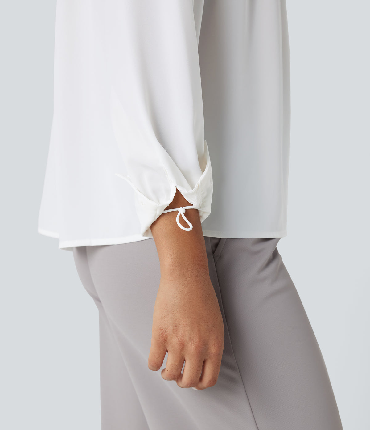 Mock Neck Long Sleeve Contrast Lace Work Shirt — White — view 5