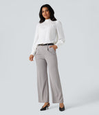 Mock Neck Long Sleeve Contrast Lace Work Shirt — White — view 8