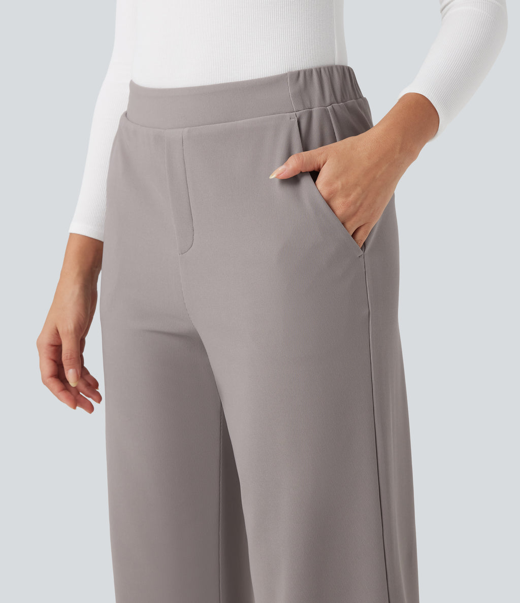 High-waisted Micro Waffle Work Baggy Trousers with Pockets — Satellite — view 4