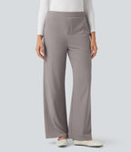 High-waisted Micro Waffle Work Baggy Trousers with Pockets — Satellite — view 2