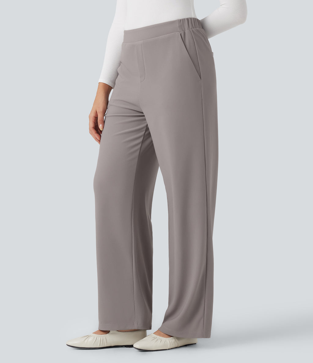 High-waisted Micro Waffle Work Baggy Trousers with Pockets — Satellite — view 3