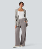 High-waisted Micro Waffle Work Baggy Trousers with Pockets — Satellite — view 6