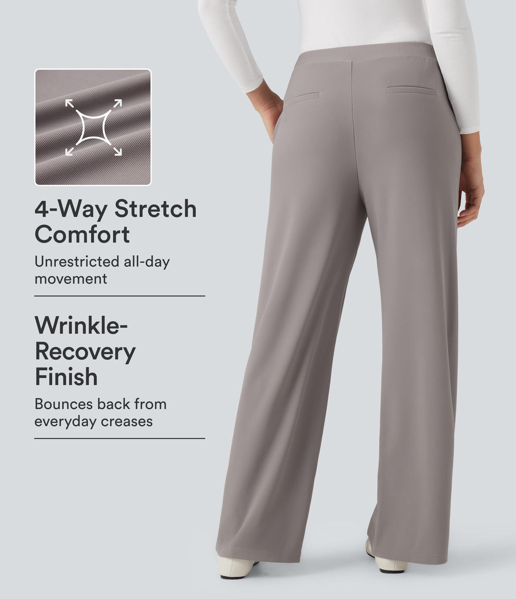 High-waisted Micro Waffle Work Baggy Trousers with Pockets — Satellite — view 1