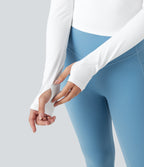 Plush Long Sleeve Thumb Hole Yoga Sports Tops — White — view 6