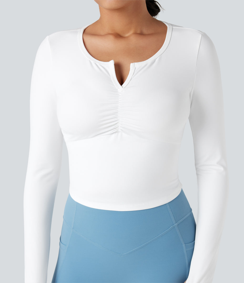 Plush Long Sleeve Thumb Hole Yoga Sports Tops — White — view 4
