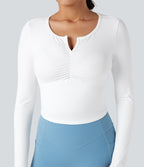 Plush Long Sleeve Thumb Hole Yoga Sports Tops — White — view 4