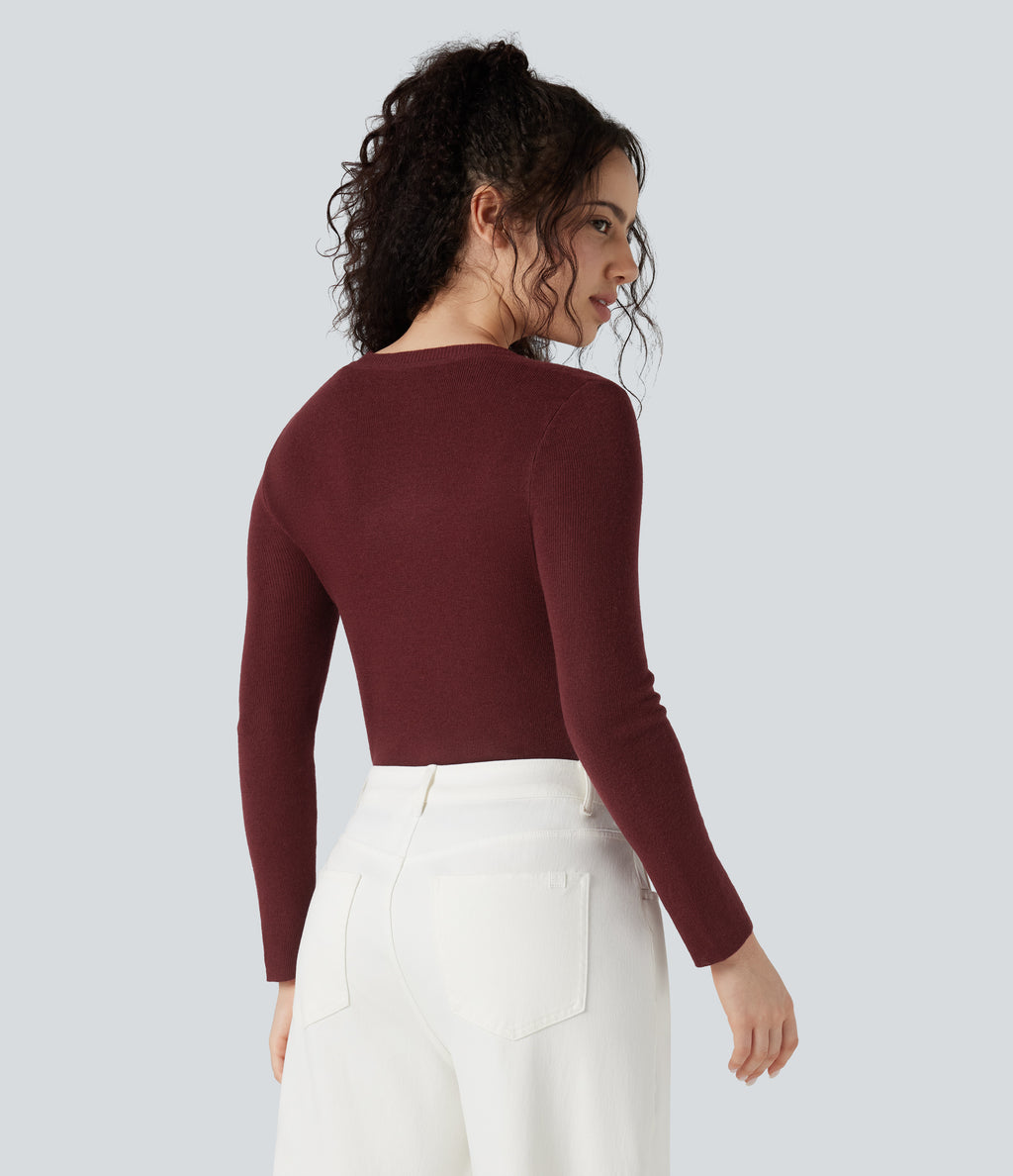 U-Neck Long Sleeve Wool-Blend Casual Jumper — Syrah — view 2