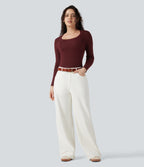 U-Neck Long Sleeve Wool-Blend Casual Jumper — Syrah — view 6